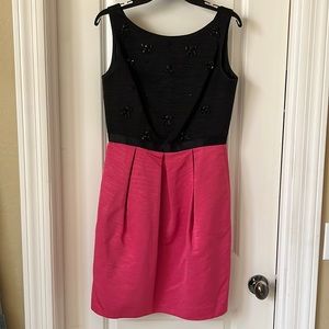 Eliza J size 8 black and pink tulip dress with embellishment and pockets